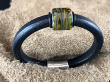 Black Leather Bracelet with Multi-Color Glass Bead Slider