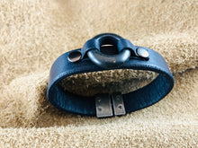 Black Flat Leather Bracelet with Single Hole Black Stone Focal Piece