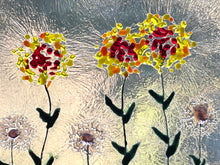 Fused Glass Art/Sun Catcher Mounted on Hickory Wood Stand - "Flower Garden"