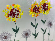 Fused Glass Art/Sun Catcher Mounted on Hickory Wood Stand - "Flower Garden"