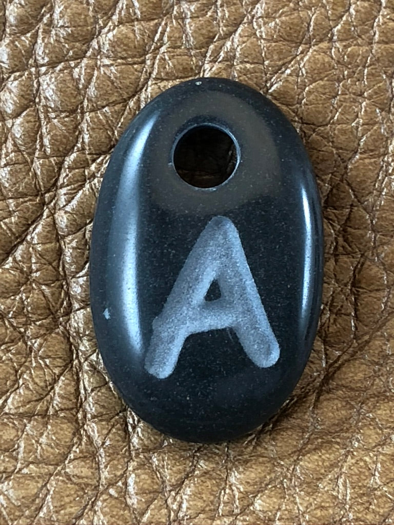 Monogram Initial Sand Carved Focal Bead Sterling Silver Necklace