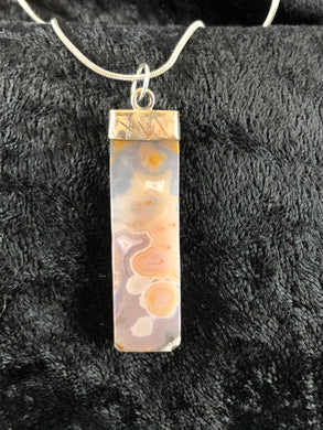 Turkish Agate Stone and Distressed Sterling Silver Pendant Necklace