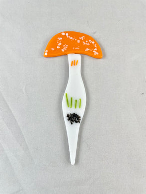Small Colorful Orange Mushroom Plant Stake - Fused Glass Garden Art