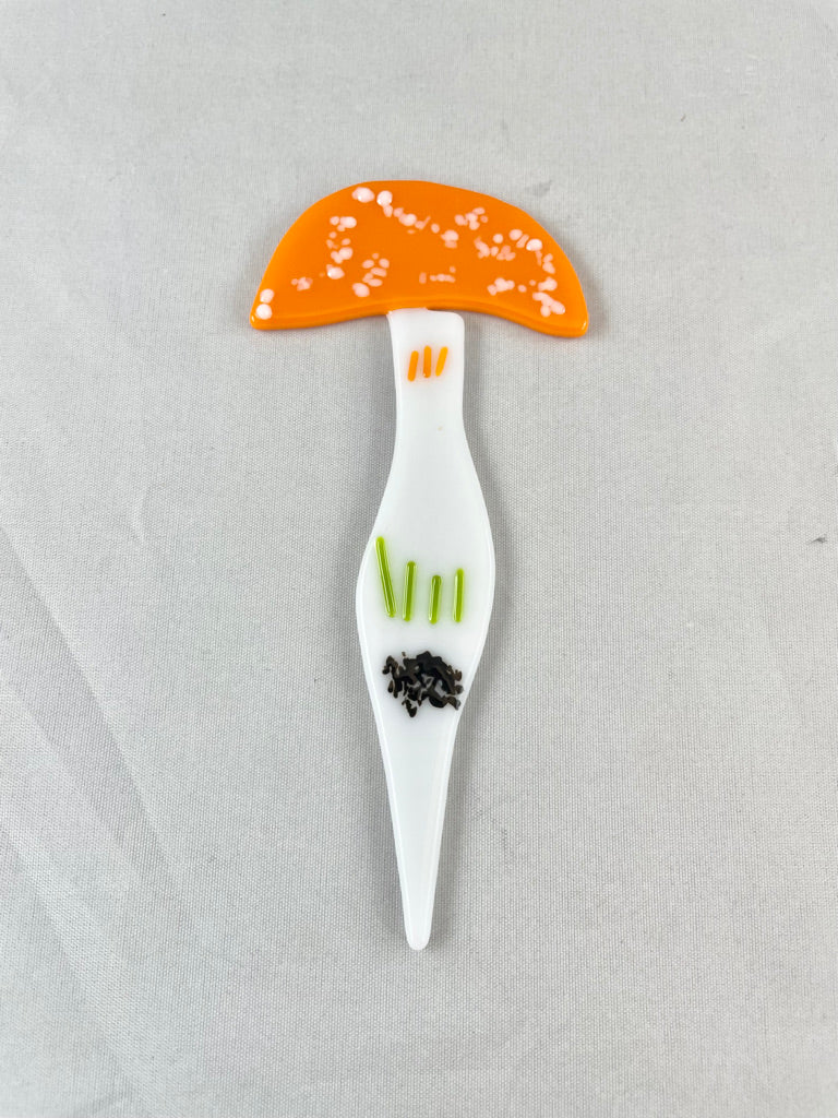 Small Colorful Orange Mushroom Plant Stake - Fused Glass Garden Art