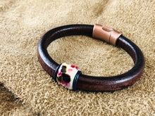 Distressed Brown Leather Bracelet with Plumb Ceramic Slider