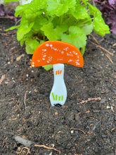 Small Colorful Orange Mushroom Plant Stake - Fused Glass Garden Art