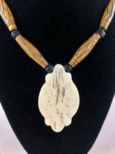 Carved Bone Tribal Smiling Face Mask Pendant Necklace