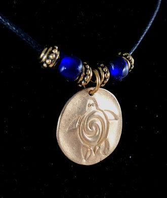Aloha Turtle Bronze Disc Pendant Necklace