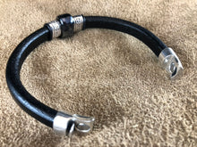 Black Leather Bracelet with Iridescent Ceramic Bead Slider