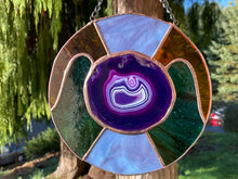 Large Round Stained Glass Purple Agate Sun Catcher
