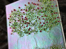 Fused Glass Art/Sun Catcher Mounted on Cherry Wood Stand - "Rose Bushes"
