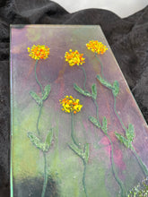 Fused Glass Art/Sun Catcher Mounted on Maple Wood Stand - "Zinnia Flower Patch"
