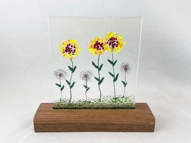 Fused Glass Art/Sun Catcher Mounted on Hickory Wood Stand - 