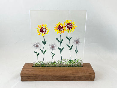 Fused Glass Art/Sun Catcher Mounted on Hickory Wood Stand -