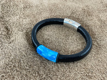 Black Leather Bracelet with Light Blue "Hawaiian Lagoon" Multi-Color Ink on Metal Slider