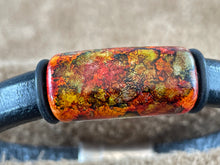 Black Leather Bracelet with "Wonderland" Multi-Color Ink on Metal Slider