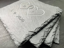 Custom Engraved Initialed Love Hearts with Date - Slate Coasters