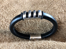 Leather Bracelet with Short Antique Silver Ladder Slider