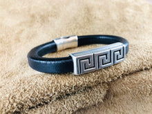 Leather Bracelet with Short Antique Silver Maze Slider
