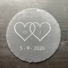 Custom Engraved Initialed Love Hearts with Date - Slate Coasters
