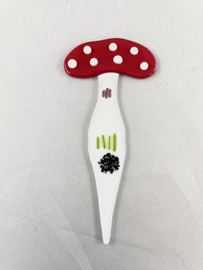 Small Colorful Mushroom (Amanita muscaria) Plant Stake - Fused Glass Garden Art