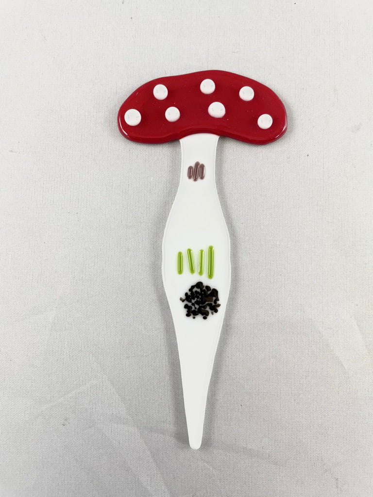 Small Colorful Mushroom (Amanita muscaria) Plant Stake - Fused Glass Garden Art