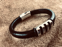Leather Bracelet with Short Antique Silver Ladder Slider