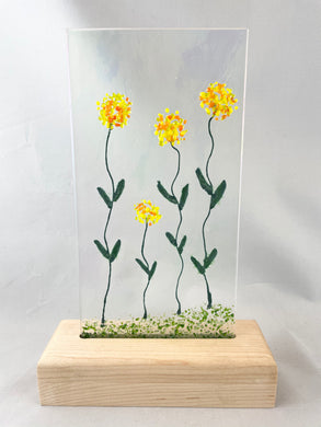 Fused Glass Art/Sun Catcher Mounted on Maple Wood Stand -