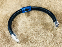 Black Leather Bracelet with "Deep Blue Cave" Multi-Color Ink on Metal Slider