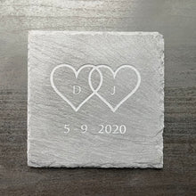 Custom Engraved Initialed Love Hearts with Date - Slate Coasters