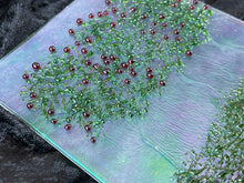 Fused Glass Art/Sun Catcher Mounted on Cherry Wood Stand - "Rose Bushes"