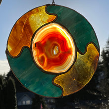 Large Round Stained Glass Brown Agate Sun Catcher