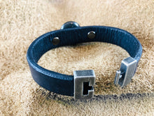Black Flat Leather Bracelet with Single Hole Black Stone Focal Piece