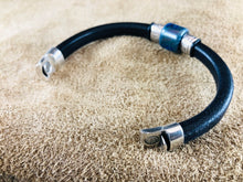 Black Leather Bracelet with Deep Blue/Green Ceramic Bead Slider