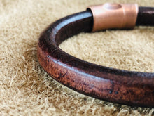 Distressed Brown Leather Bracelet with Antique Copper Infinity Slider