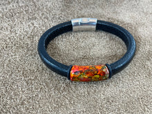 Black Leather Bracelet with "Wonderland" Multi-Color Ink on Metal Slider