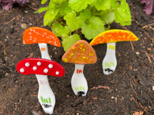 Small Colorful Orange Mushroom Plant Stake - Fused Glass Garden Art