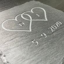 Custom Engraved Initialed Love Hearts with Date - Slate Coasters