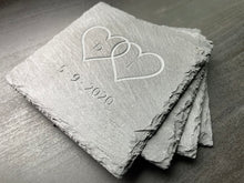 Custom Engraved Initialed Love Hearts with Date - Slate Coasters