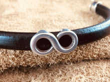 Black Leather Bracelet with Infintiy Anique Sterling Silver Slider