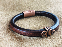 Distressed Brown Leather Bracelet with Spiral Copper Slider