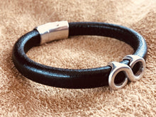 Black Leather Bracelet with Infintiy Anique Sterling Silver Slider