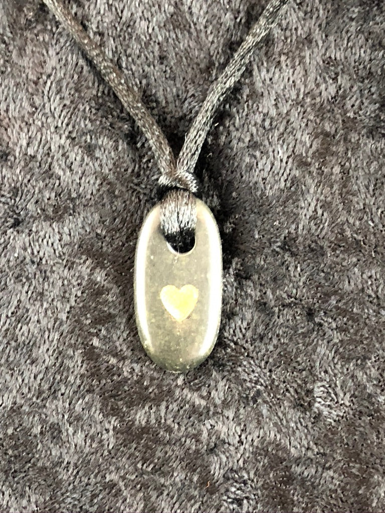 Basalt Sand Carved Golden Heart Focal Bead Necklace