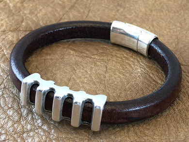 Leather Bracelet with Antique Silver Ladder Slider
