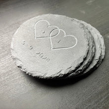 Custom Engraved Initialed Love Hearts with Date - Slate Coasters
