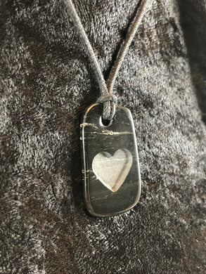 Rectangular Basalt Carved Heart Focal Bead