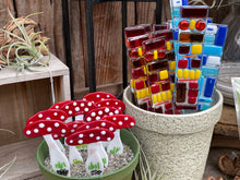 Small Colorful Mushroom (Amanita muscaria) Plant Stake - Fused Glass Garden Art