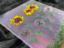 Fused Glass Art/Sun Catcher Mounted on Hickory Wood Stand - "Flower Garden"