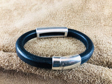 Leather Bracelet with Short Antique Silver Maze Slider