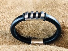 Leather Bracelet with Short Antique Silver Ladder Slider